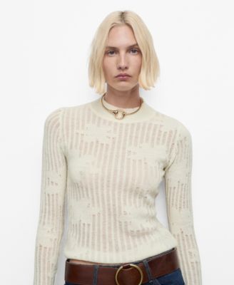 MANGO - Women's Openwork Knitted Floral Sweater