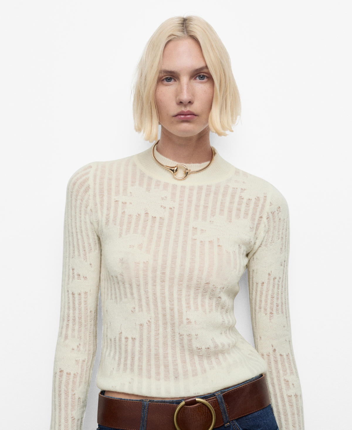 Mango Women's Openwork Knitted Floral Sweater