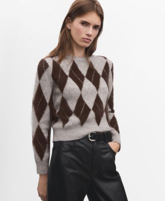 MANGO - Women's Diamond-Patterned Knitted Sweater
