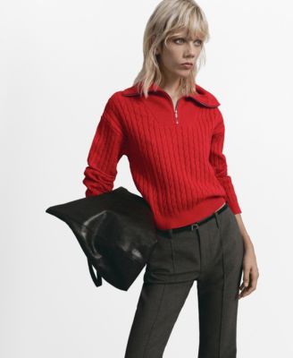 MANGO - Women's Cable-Knit Zip-Up Neck Sweater