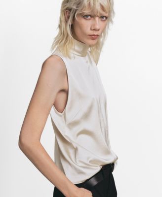 Women's High Collar Satin Blouse