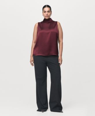 MANGO - Women's High Collar Satin Blouse
