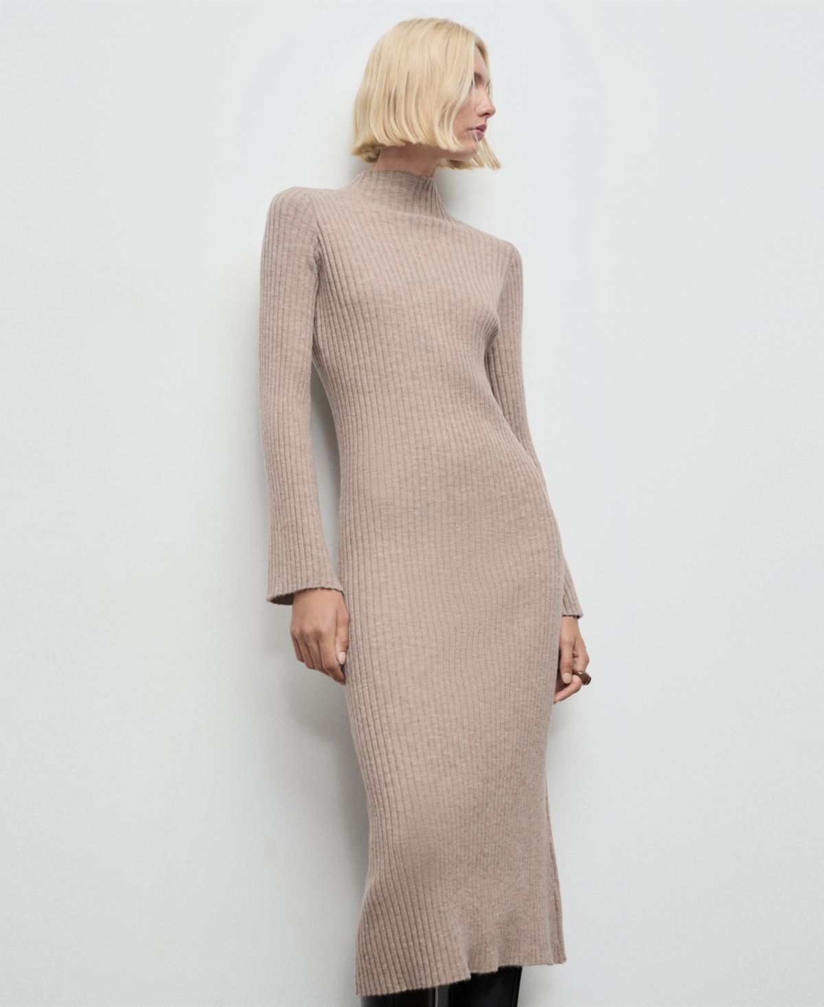 Mango Women's Perkins-Neck Ribbed Dress