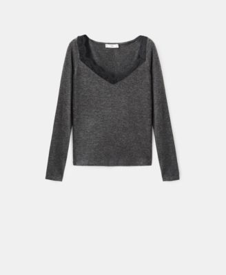 MANGO - Women's Lace-Trimmed Scoop-Neck Top