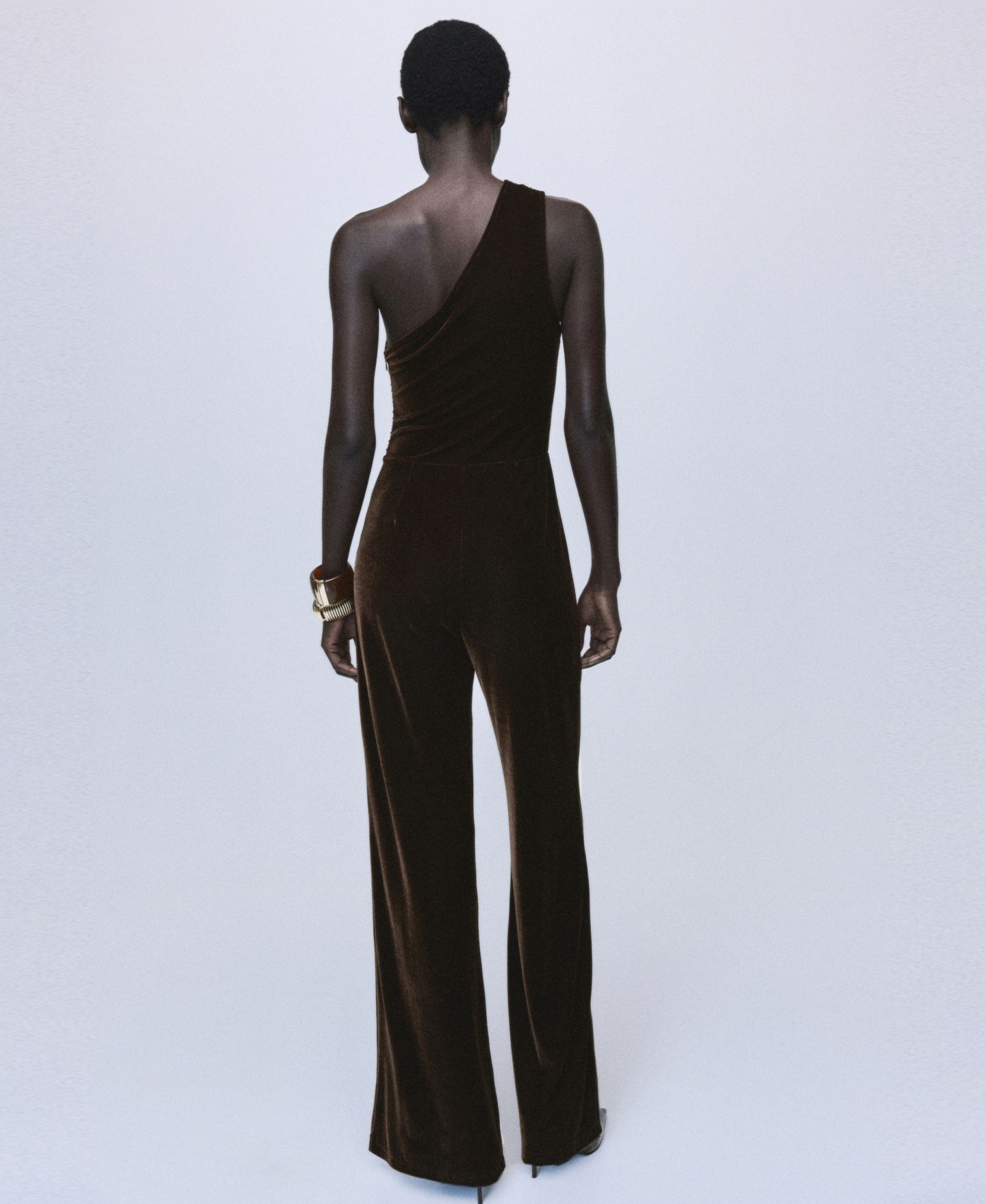 Женский комбинезон MANGO Metallic Detail Velvet Jumpsuit, цвет: Коричневый — фото 3