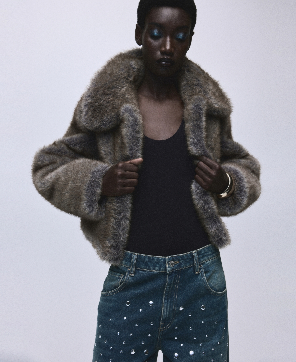 Mango Women's Straight-fit Studded Jeans In Blue