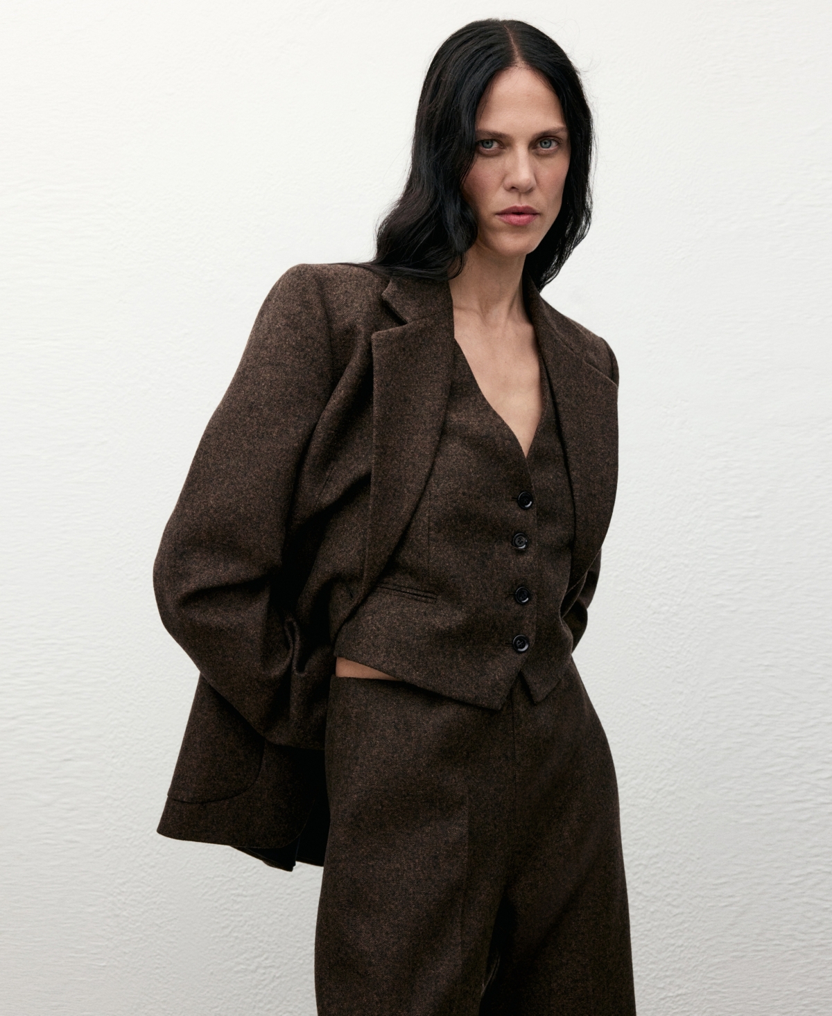 Mango Speckled Wool Blend Waistcoat In Multi