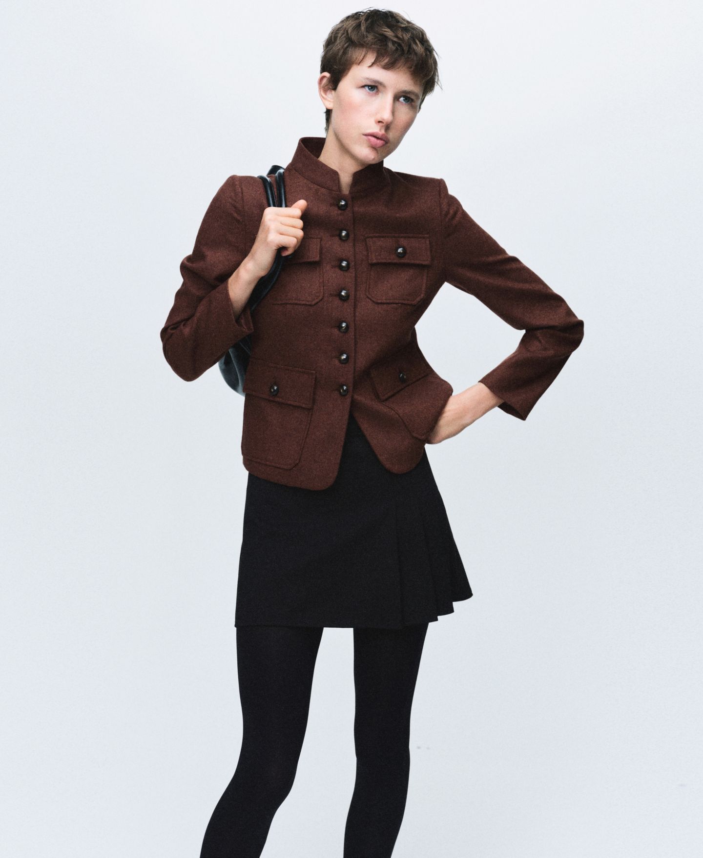 Женская куртка Mango Band Collar And Pockets Wool, цвет: Коричневый — фото 1