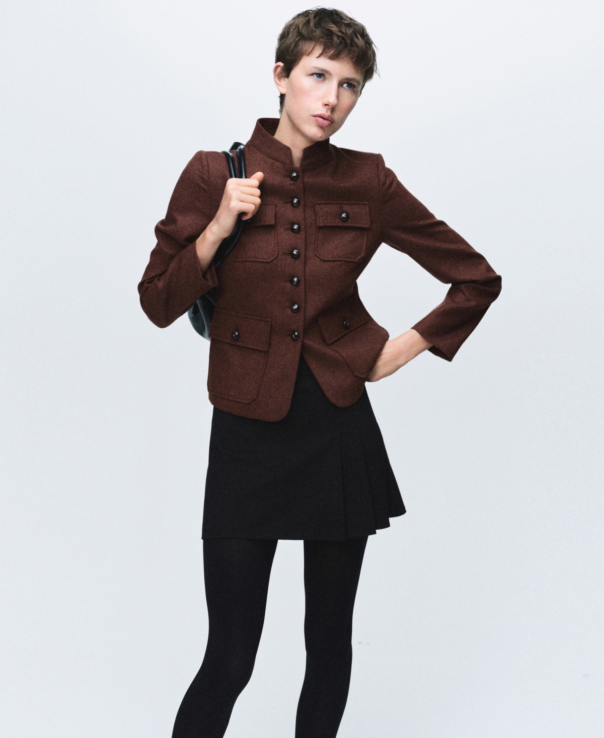 Mango Women's Band Collar And Pockets Wool Jacket