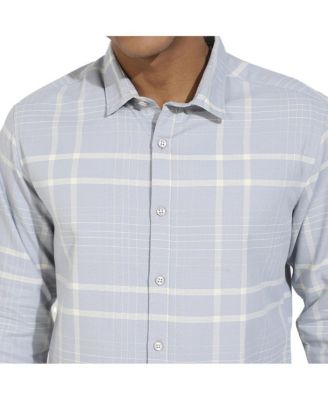 Men's Light Grey Contrast Tartan Plaid Shirt.