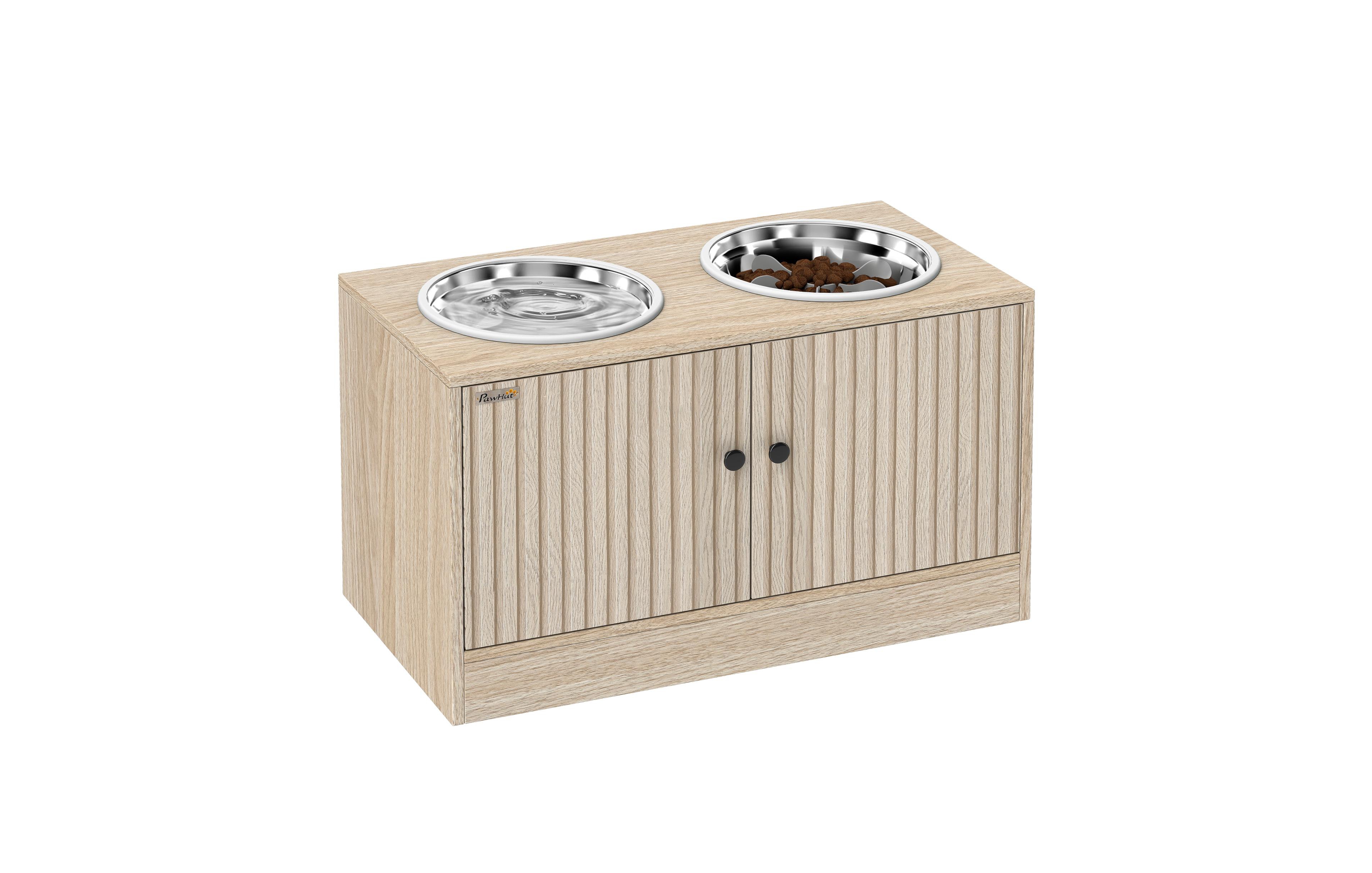 PawHut Elevated Dog Bowls with Storage, Raised Dog Bowl with Slow Feeder