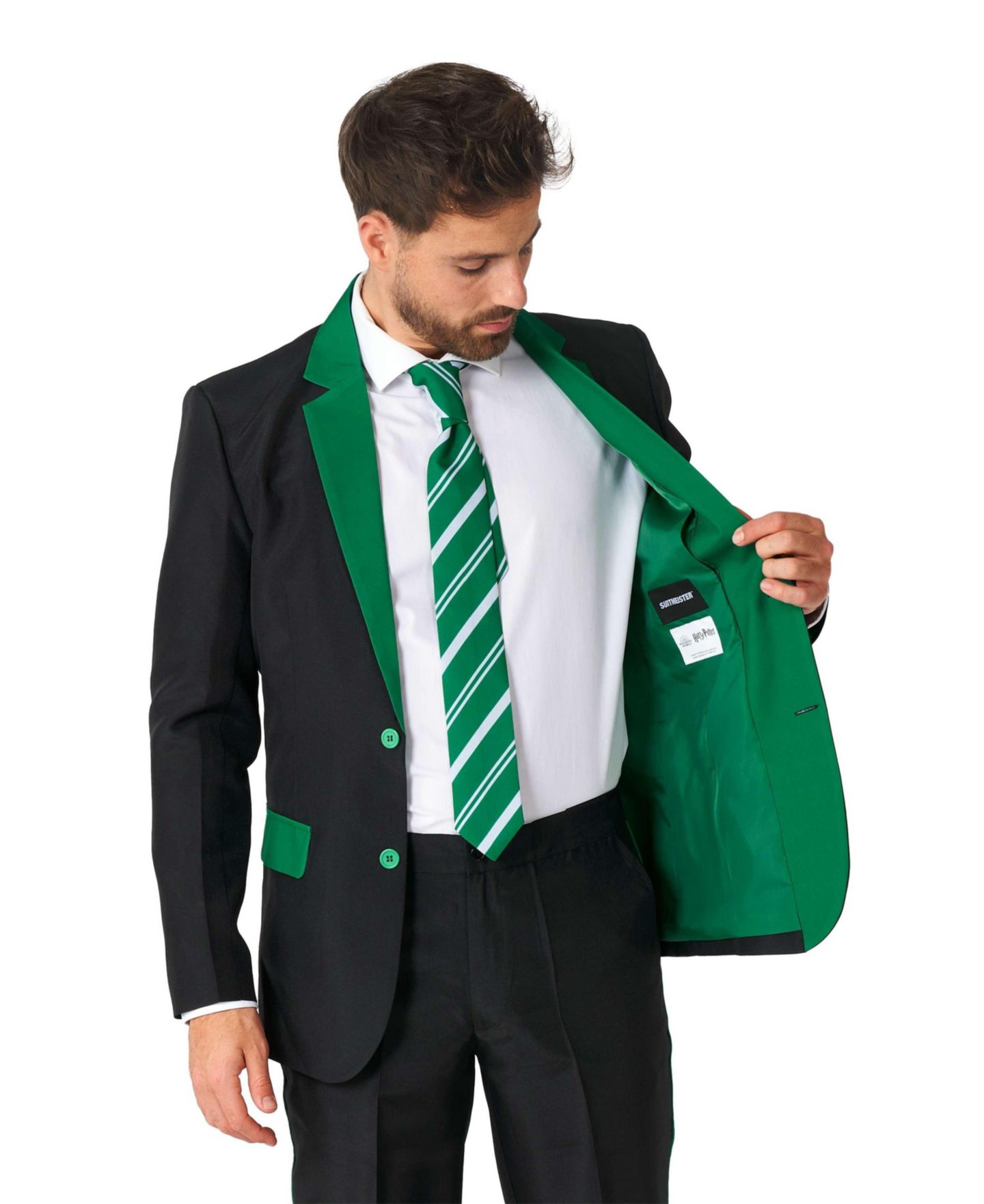 Мужской костюм Slytherin Suitmeister приталенного кроя, цвет: Зелёный / Чёрный — фото 5