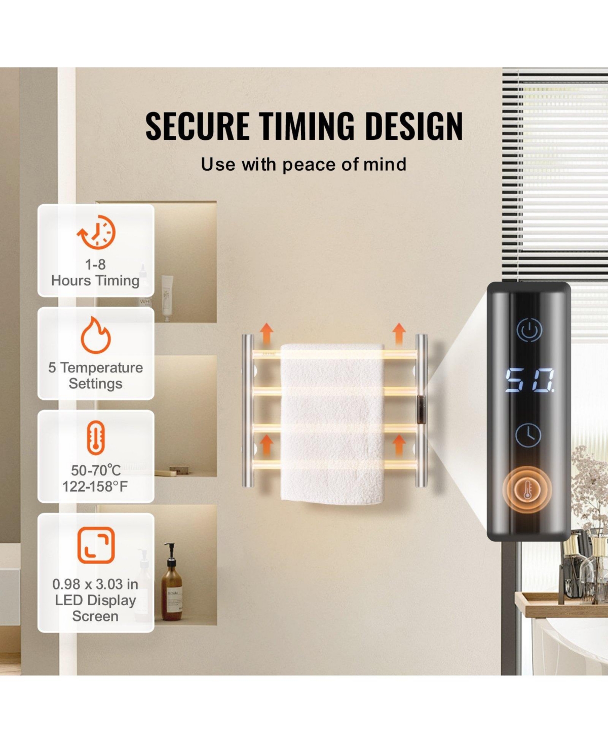 Ecooso 4 Bars Towel Warmer Rack, Wall Mounted Heated Towel Rack for Bathroom