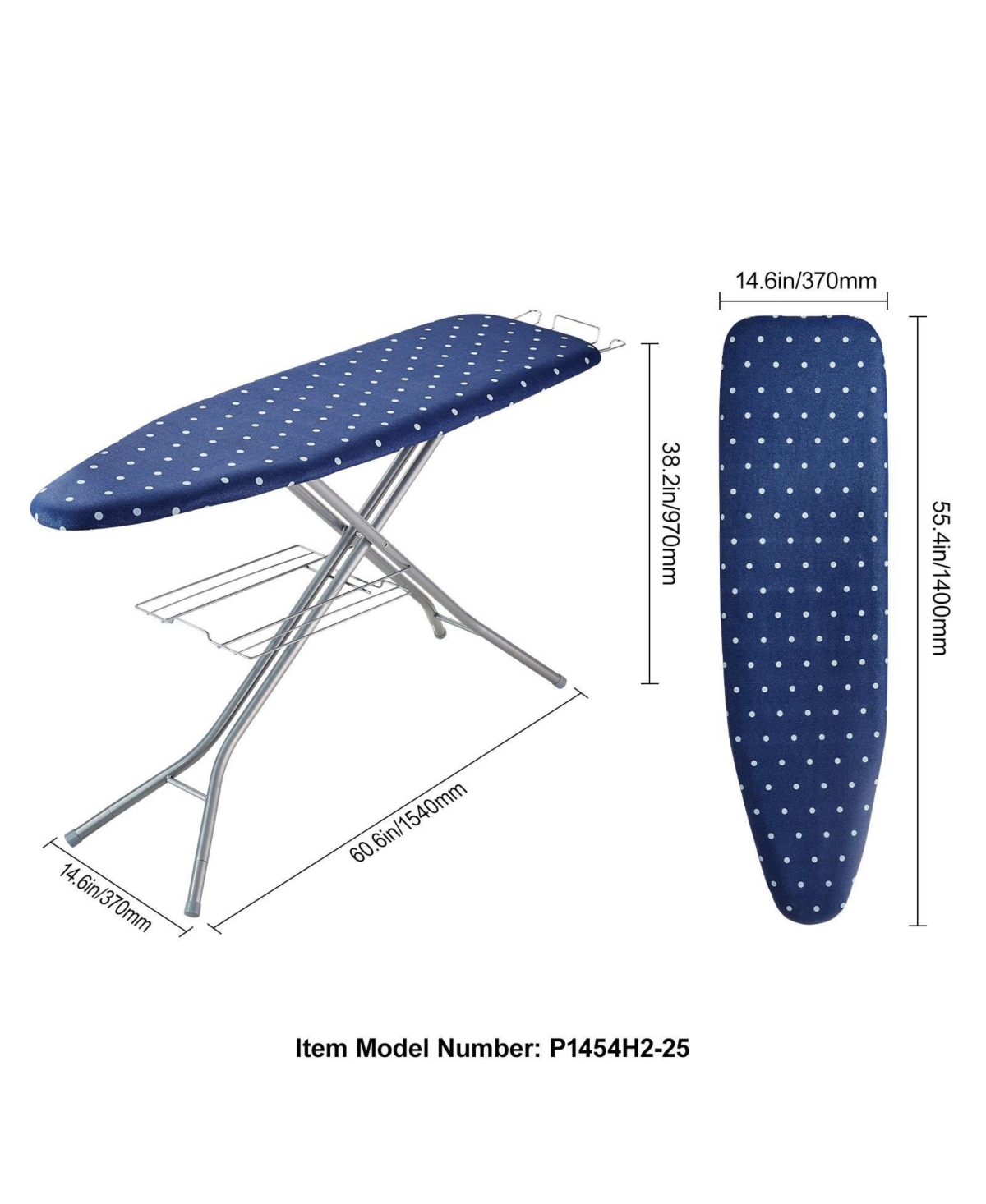 Ecooso Ironing Board with Storage Tray, 55"x15" Surface, 4-Layer Heat-Resistant Cover, 10 Height Adjustments for Home Use