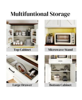 71" Farmhouse Kitchen Pantry Sideboard w/ Hutch & Charging Station