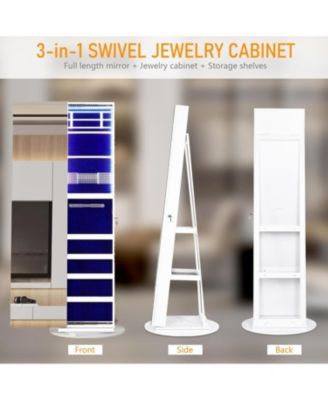 360&deg; Rotating Full-Length LED Mirror Jewelry Cabinet