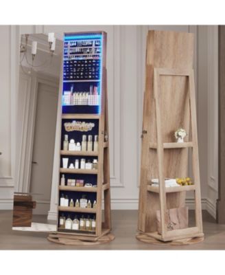 360degree(s) Rotating Full-Length LED Mirror Jewelry Cabinet