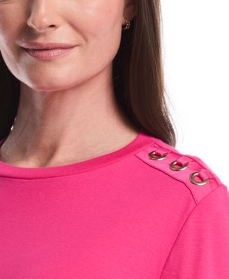 Petite Laced Crew Neck Long Sleeve Top