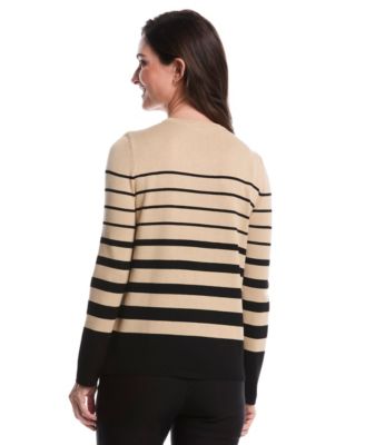 Petite Striped Print Rivet Detail Long Sleeve Sweater