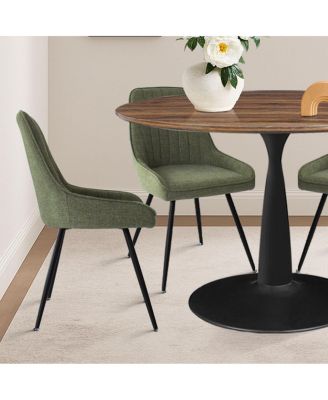 5-Piece Dining Table Set with Round Walnut Table, Metal Base and Upholstered Chairs for Space-Saving Kitchen Use