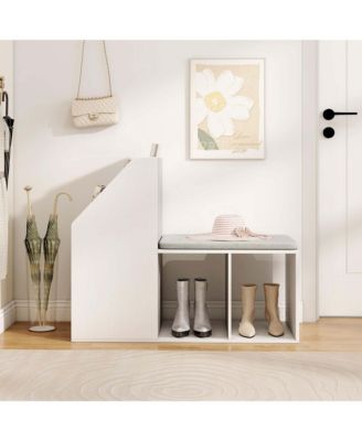 Shoe Storage Bench with Removable Seat Cushion 3 Side Storage Compartments