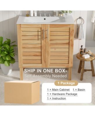 30inch Antique Bathroom Vanity with Ceramic Sink Mid Century Modern Bathroom Vanity Cabinet