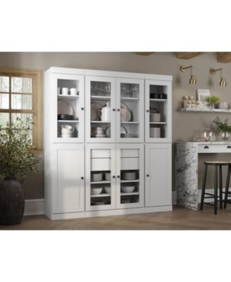 100% Solid Wood 65" Pantry China Cabinet with Clear Glass, Shaker Doors, 2-Drawers & Adjustable Shelves