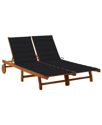 Sun Lounger Black Cushion, Natural Wood