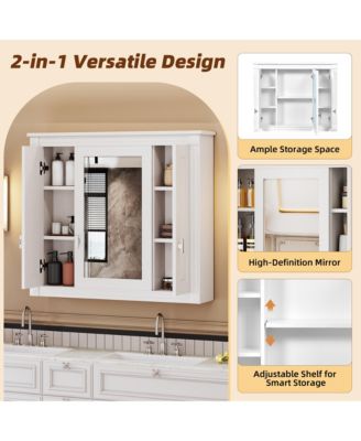 Bathroom Wall Cabinet with Mirror Wall Mounted Medicine Cabinet with 4 Shelves Mirrored Door Storage Cabinet for Small Spaces White