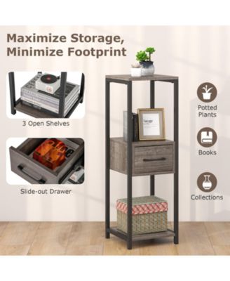 3 Tier Tall Metal Plant Stand with Drawer for Balcony Office 12" x 12" x 36"