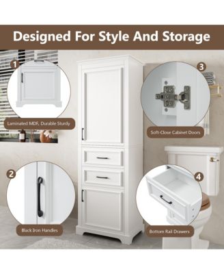 71 Inch Freestanding Bathroom Cabinet with Drawers Space Saving Storage Cabinet with Adjustable and Fixed Shelves