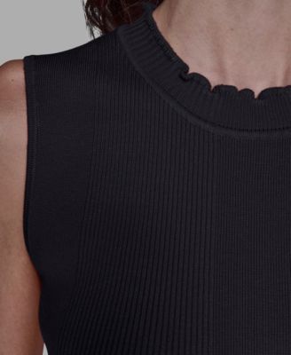 Women's Ruffled Collar Rib-Knit Sleeveless Top