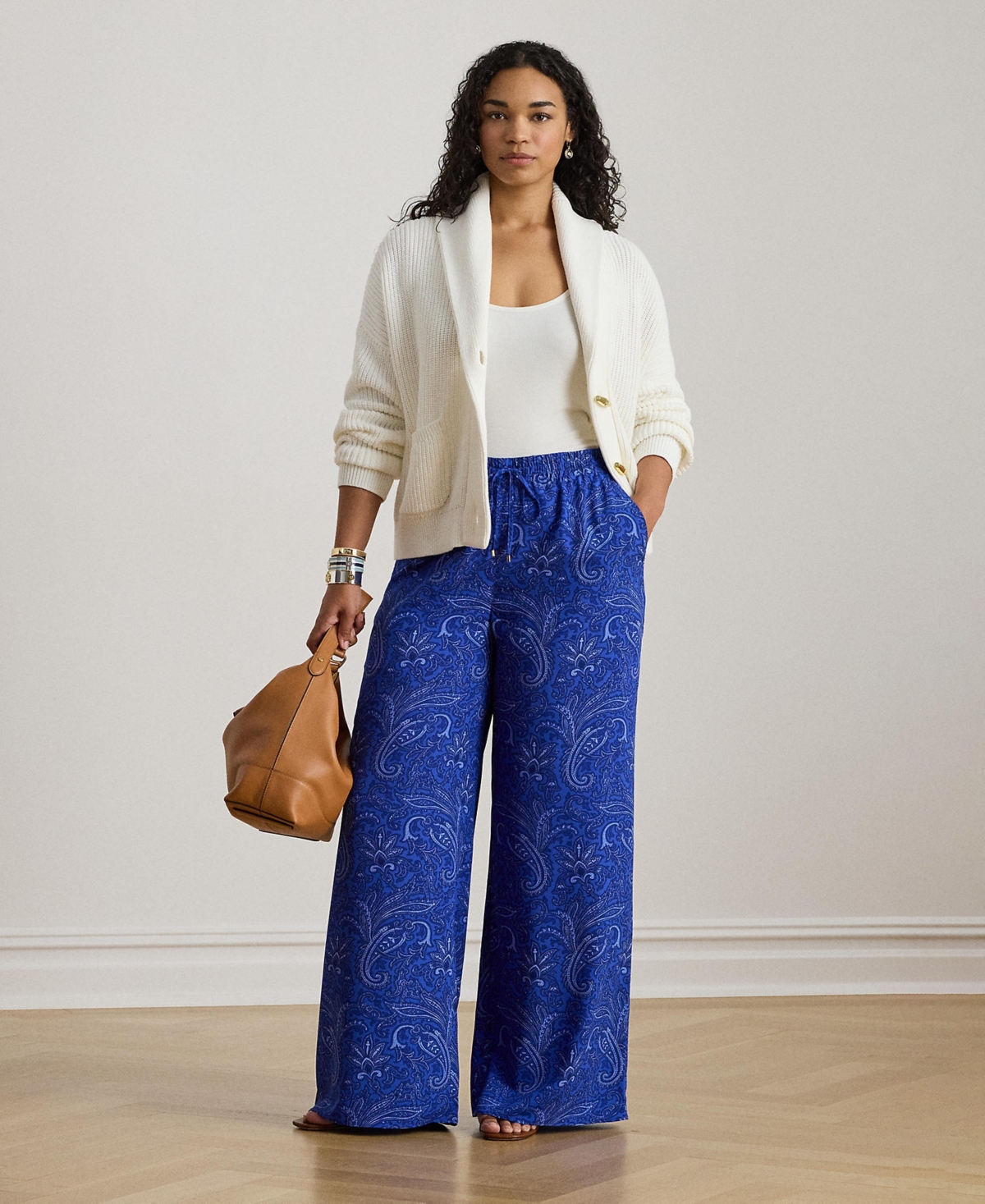 Lauren Ralph Plus Rib-Knit Shawl-Collar Toggle Cardigan