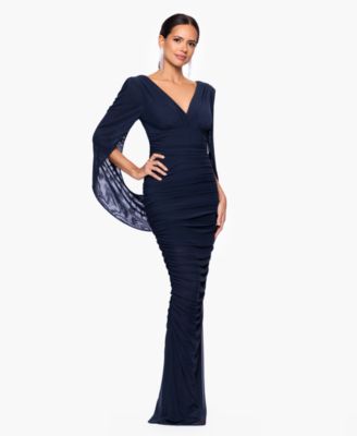 Women's Mesh Cape V-Neck Gown Dress
