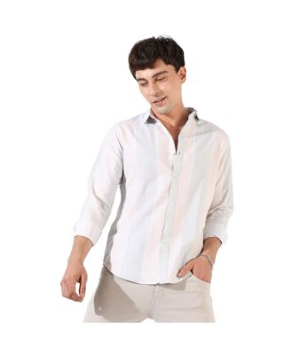 Men's White And Blue Striped Regular Fit Casual Shirt