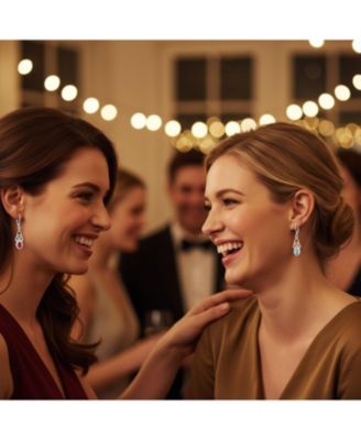 Set of 2 Love Knot Oval Bezel Set Natural Topaz & Red Glass Dangle Earrings