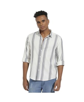 Men's White & Dark Grey Barcode Striped Shirt