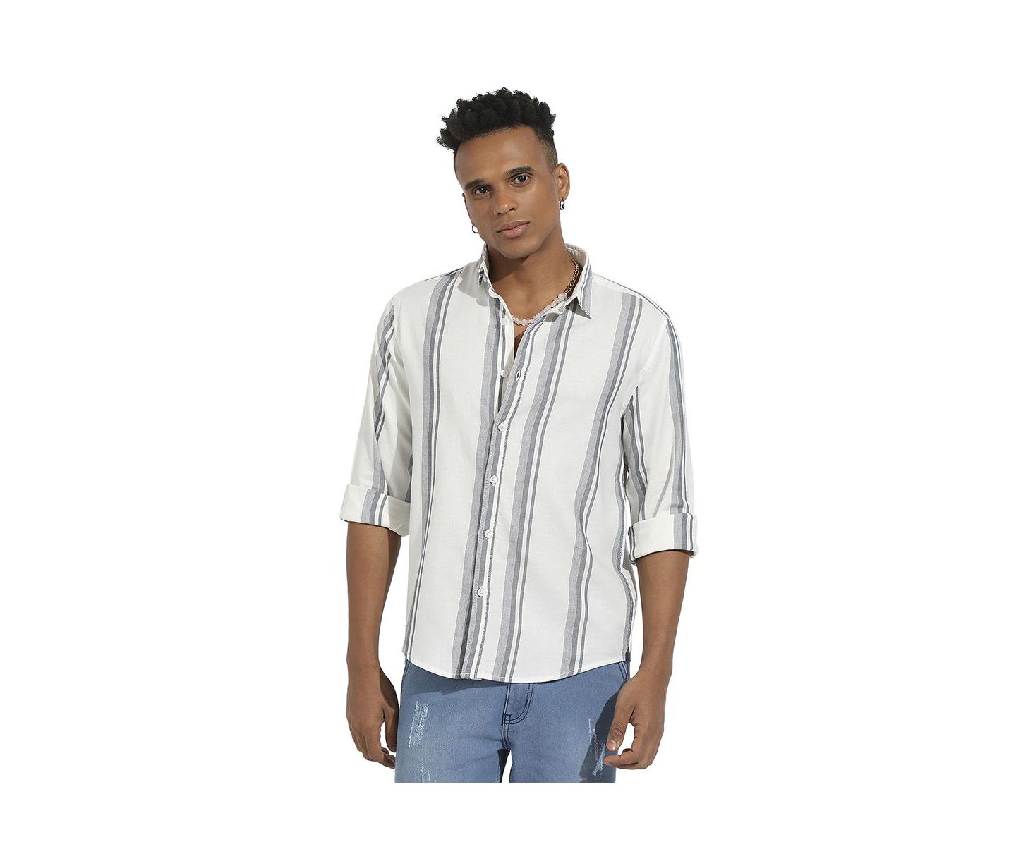 Мужская рубашка Cahoot Campus Sutra White & Dark Grey Barcode Striped, цвет: Белый — фото 5