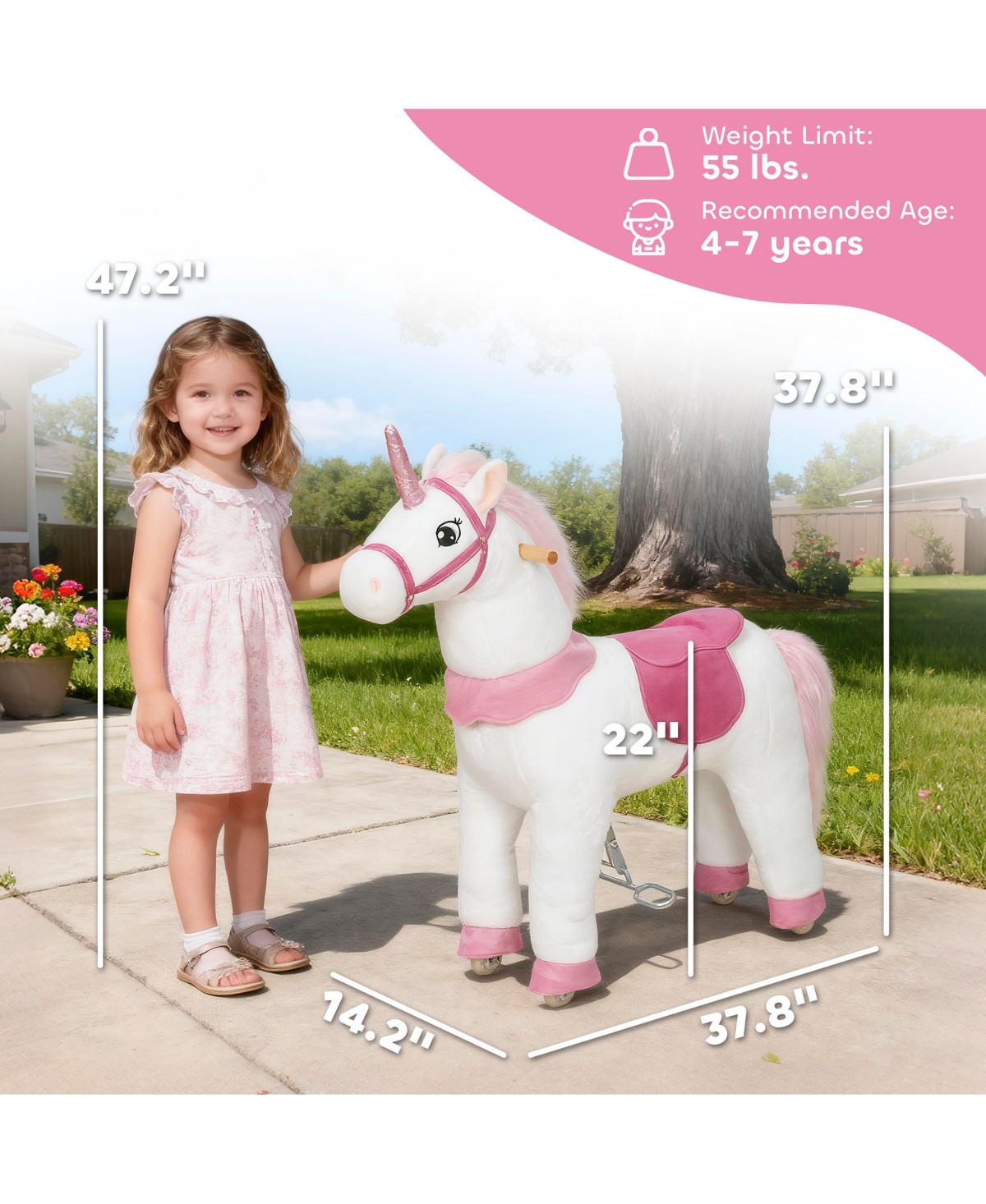 Qaba Ride on Unicorn Toy, Plush Baby Rocking Horse for Kids 4-7 Years