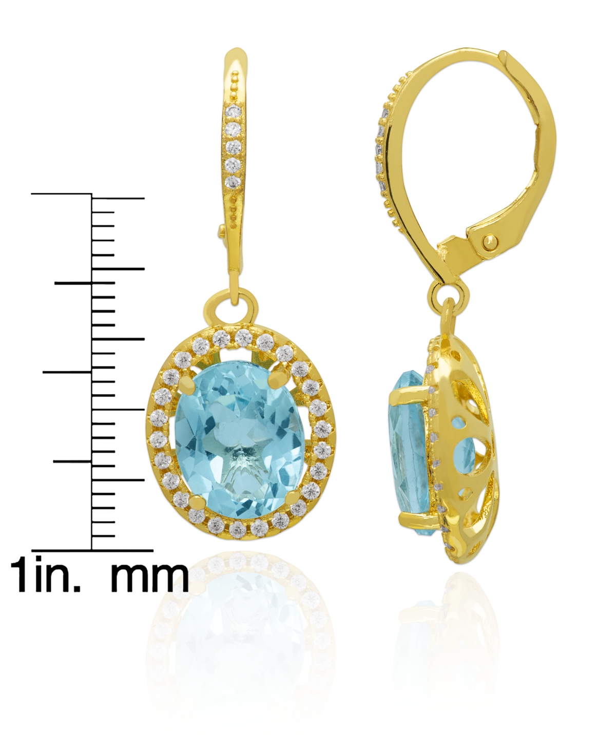 Macy's Genuine Blue Topaz & Lab Grown White Sapphire (7 ct. t.w.) Drop Earrings in 14k Gold Over Sterling Silver