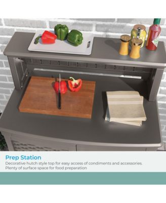 Patio Plastic Storage and Prep Station with Wicker Pattern, Stoney Gray