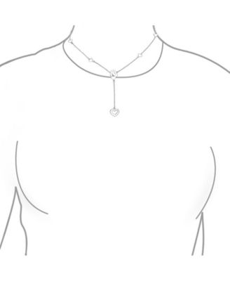 Heart Long Lariat Pendant Necklace & Endless Tube Mini Hoop Earrings Jewelry Set Sterling Silver