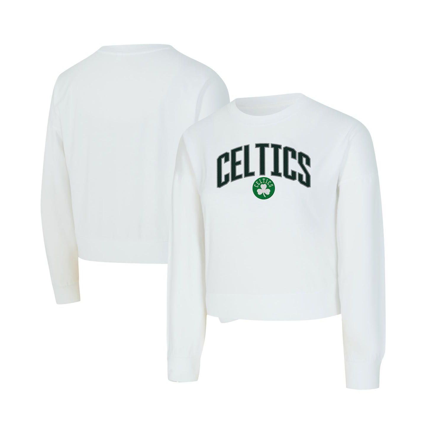 Женская футболка Concepts Sport White Boston Celtics Laney Chenille Cropped Long Sleeve — фото 1