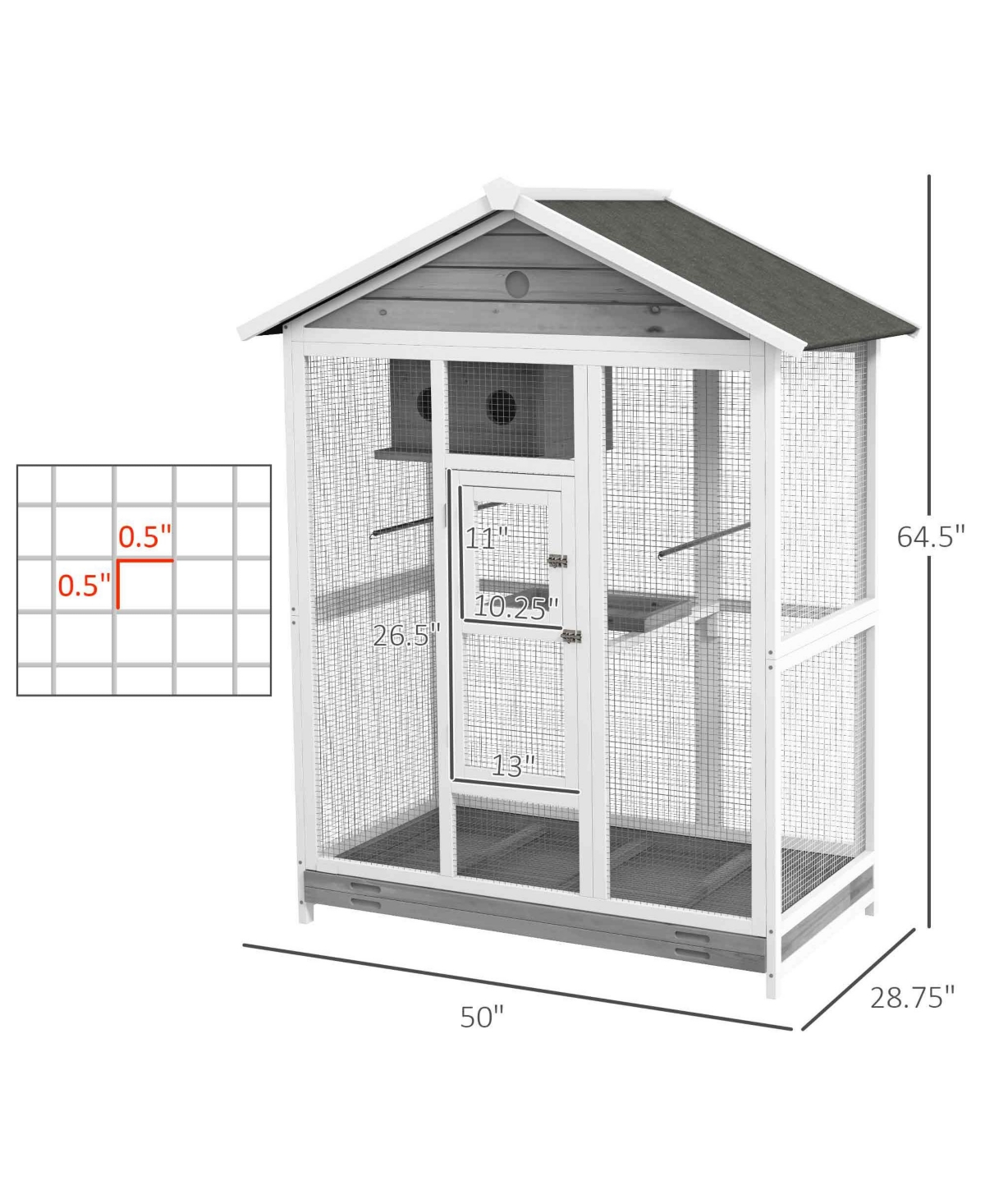 PawHut 64.5" Wooden Bird Cage Aviary, Flight Cage with Slide-Out Tray