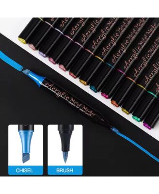 12 Colors Acrylic Metallic Paint Pens, Dual Tip Marker Set