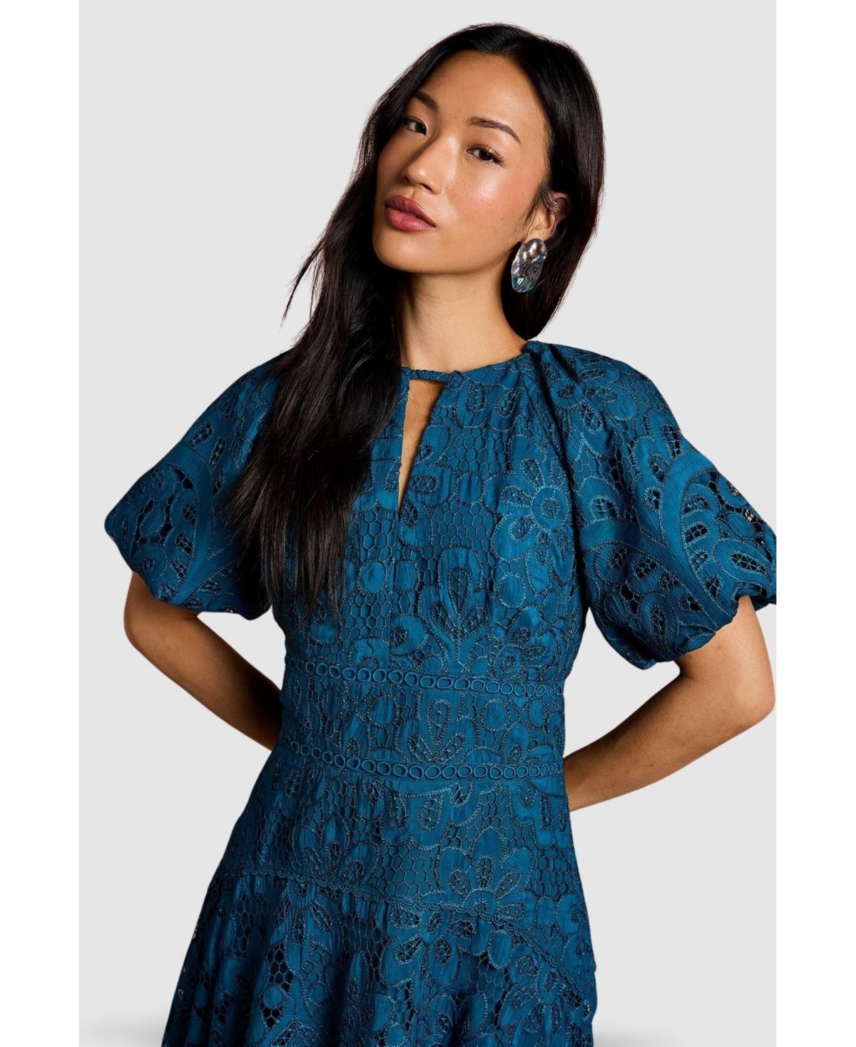 Coast Women's Lace Hanky Hem Puff Sleeve Dress