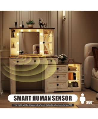 Vanity Desk with Storage Cabinet & Power Outlet