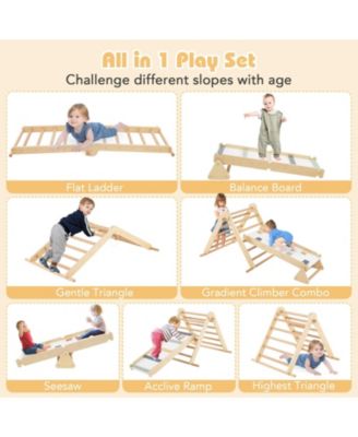 3-in-1 Pikler Triangle Climbing Set Kids Foldable Montessori Toys with Ramp