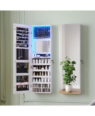 Wall/Door Mounted LED Jewelry Storage Mirror Cabinet