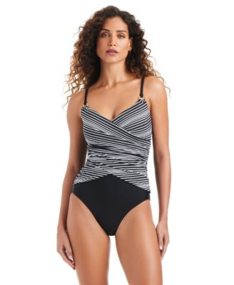 Women's Stripe Over-The-Shoulder One-Piece Swimsuit